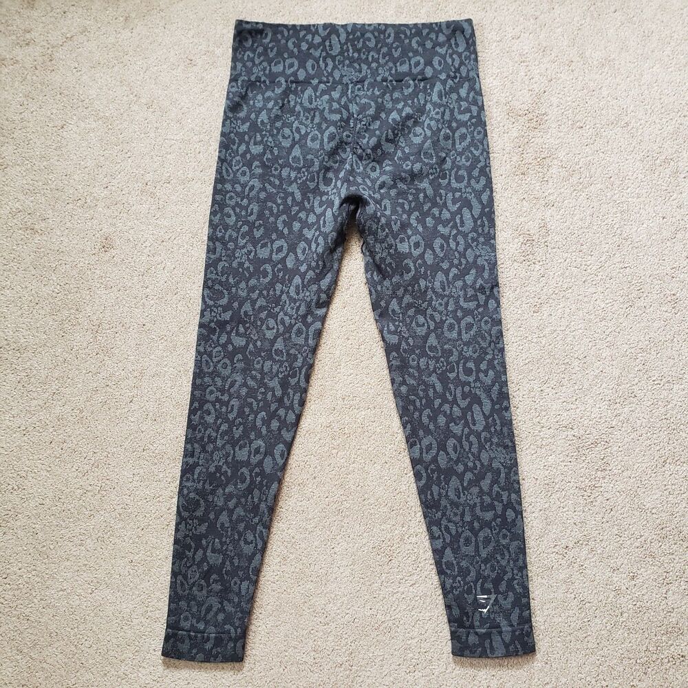 Gymshark Adapt Seamless Leggings Leopard Animal Jacquard Print Black Gray Large
